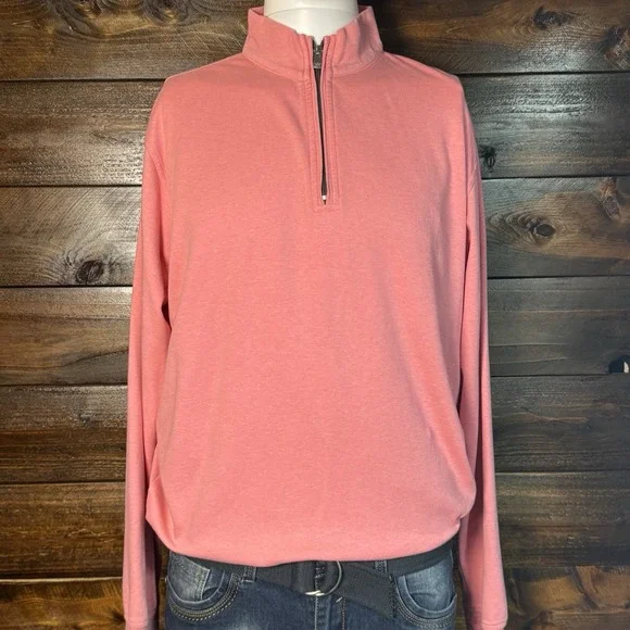Peter Millar Seaside Wash Pique‎ 1/4 Zip Pullover Golf Men's Size Large Salmon - Picture 2 of 11